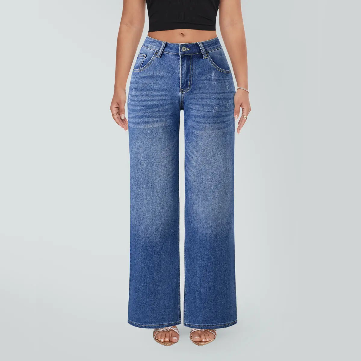 Magic SHAPUM Mid Low Waist BBL Jeans for Women Wide Leg Loose Fit Comfortable Stretchy Denim Pants BLACK B Stretch Denim Tights leg baggy jean