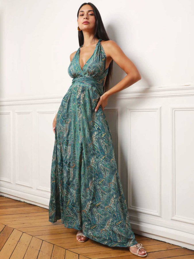 Robe longue multi-portés à imprimé cachemire