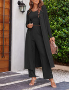 Women's 3 Piece Lounge Set Pajama Long Sleeve Cardigan Sleeveless Top Pants Sweatsuit