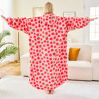 Wearable Blanket Hoodie Oversized Sherpa Fleece Hooded Sweatshirt Blanket with Sleeves,Cozy and Giant Blanket Hoodie Extra Long for Adults Women Winter Gift (Strawberry)