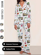 [Christmas Pajamas]Women's Christmas Pajama Set, Elegant Long Sleeve Top & Pants, Comfortable Home Wear, Fall Winter, Cute Holiday Gift Idea,christmas movie,Pajama Day,Pajama Party,christmas Vacation,EIF,Clark Christmas, Loungewear