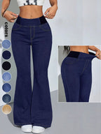 Y2K 2026 Women's Back Shirred Jeans,Mid-Rise Elasticity Waist Flared Jeans,With Pockets,Light Blue Washing Process,Women's Bell-Bottoms Wide-Leg Jeans,Waist - Cinching Design