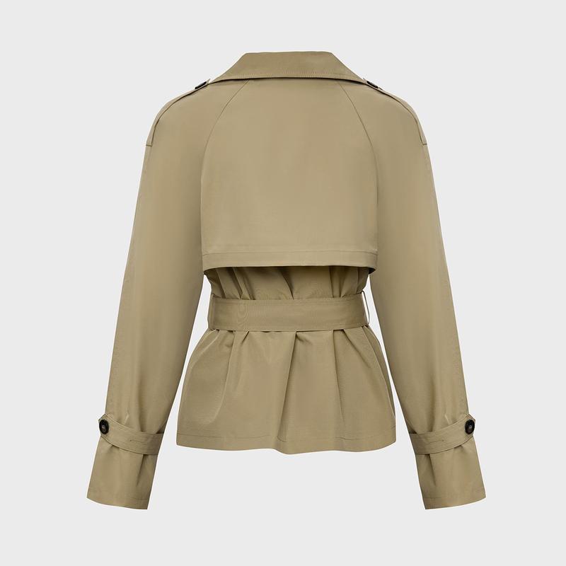 Women's Commuter Notch Lapel Double Breasted Detachable Belt Trench Coat, Fall & Winter Plain Wrap Tie Waist Outerwear Jacket, Elegant Trench Coat