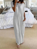 Women's Solid Color Batwing Sleeve Lounge Dress, Casual Comfy Short Sleeve Nightdress for Daily Wear, Ladies Sleepwear for All Seasons