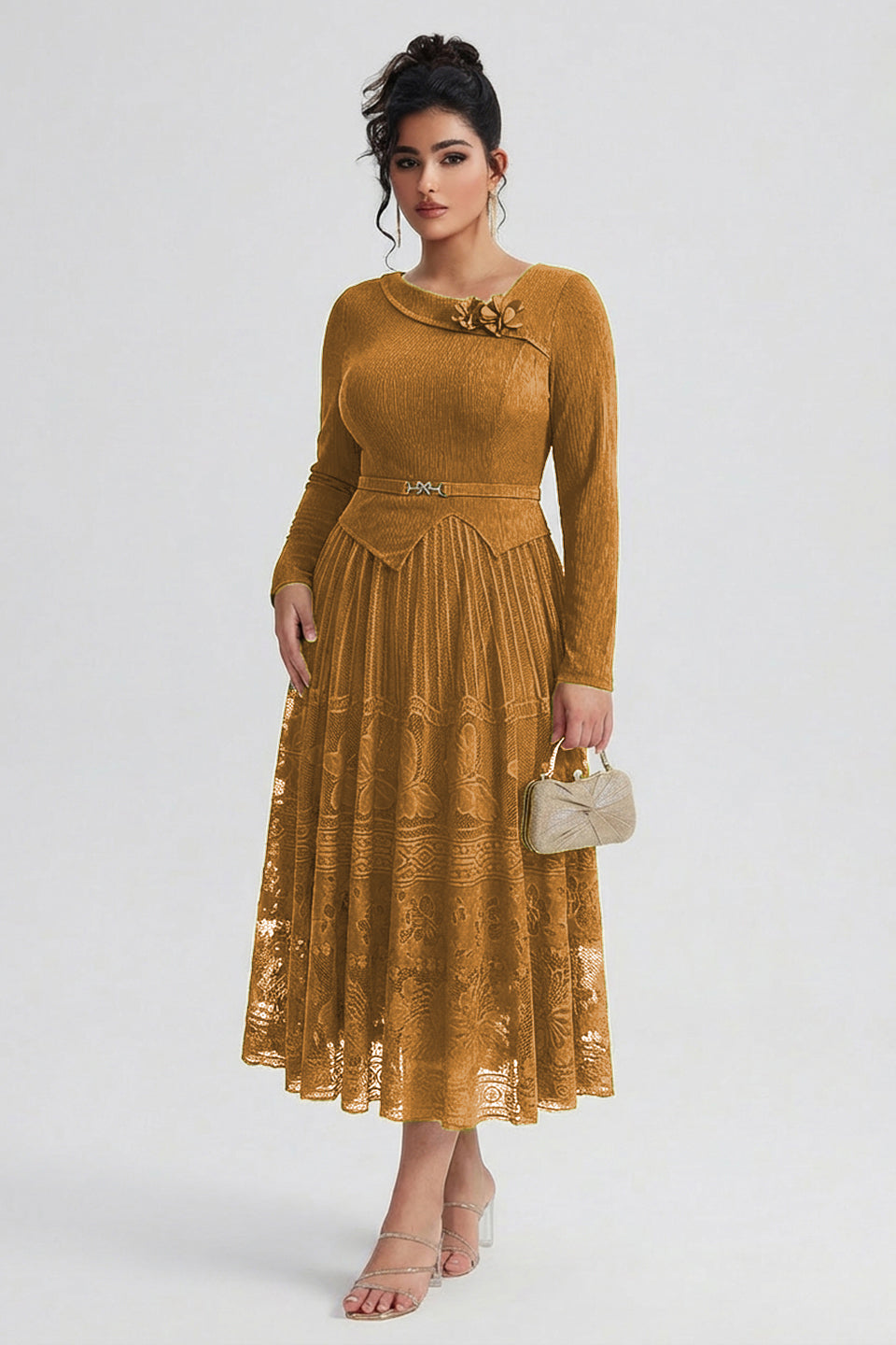 Curveins Plus Size Flowing Solid and Printed Panel Pleated Maxi Dress