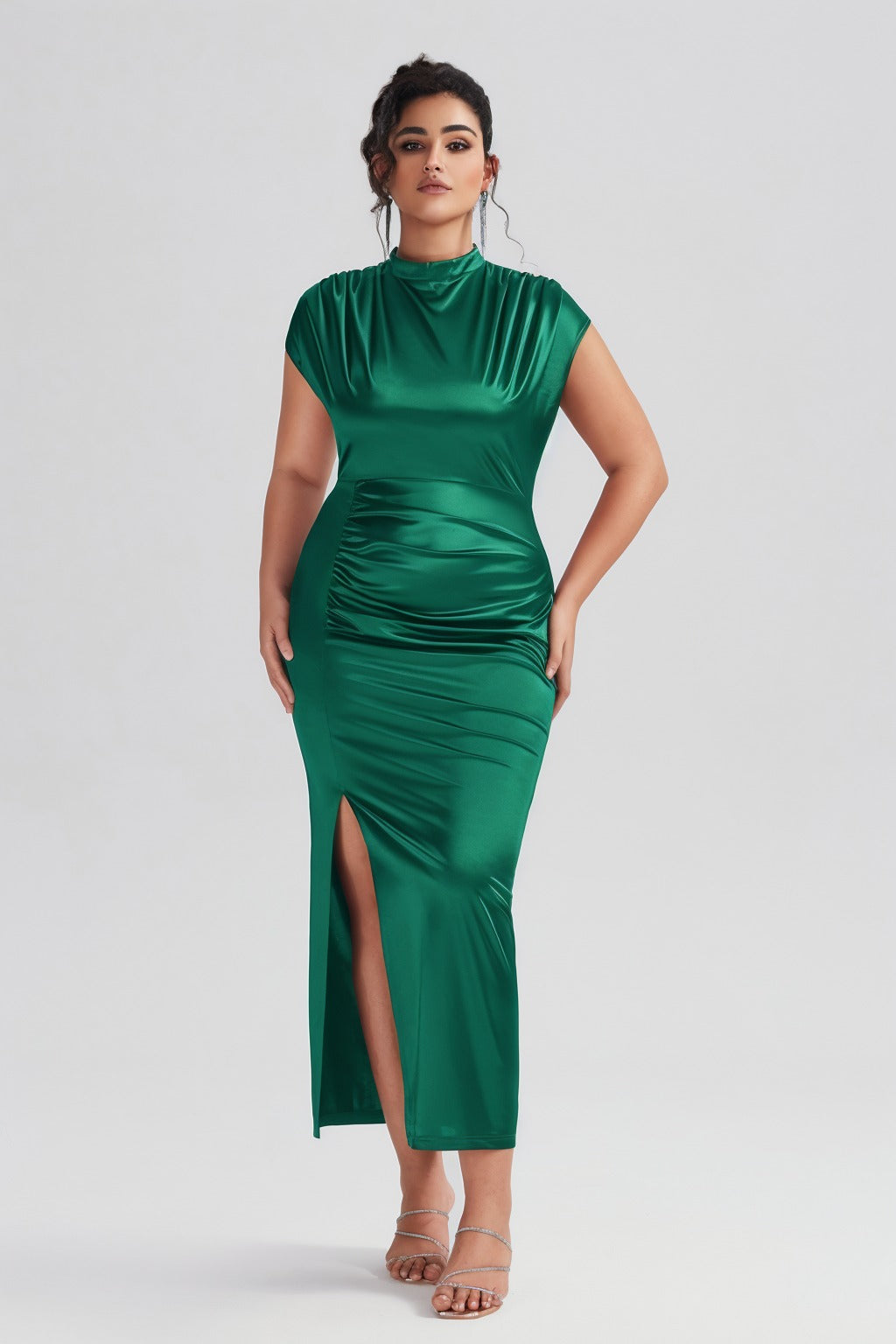 Plus Size Satin High-Waisted Blue Maxi Dress