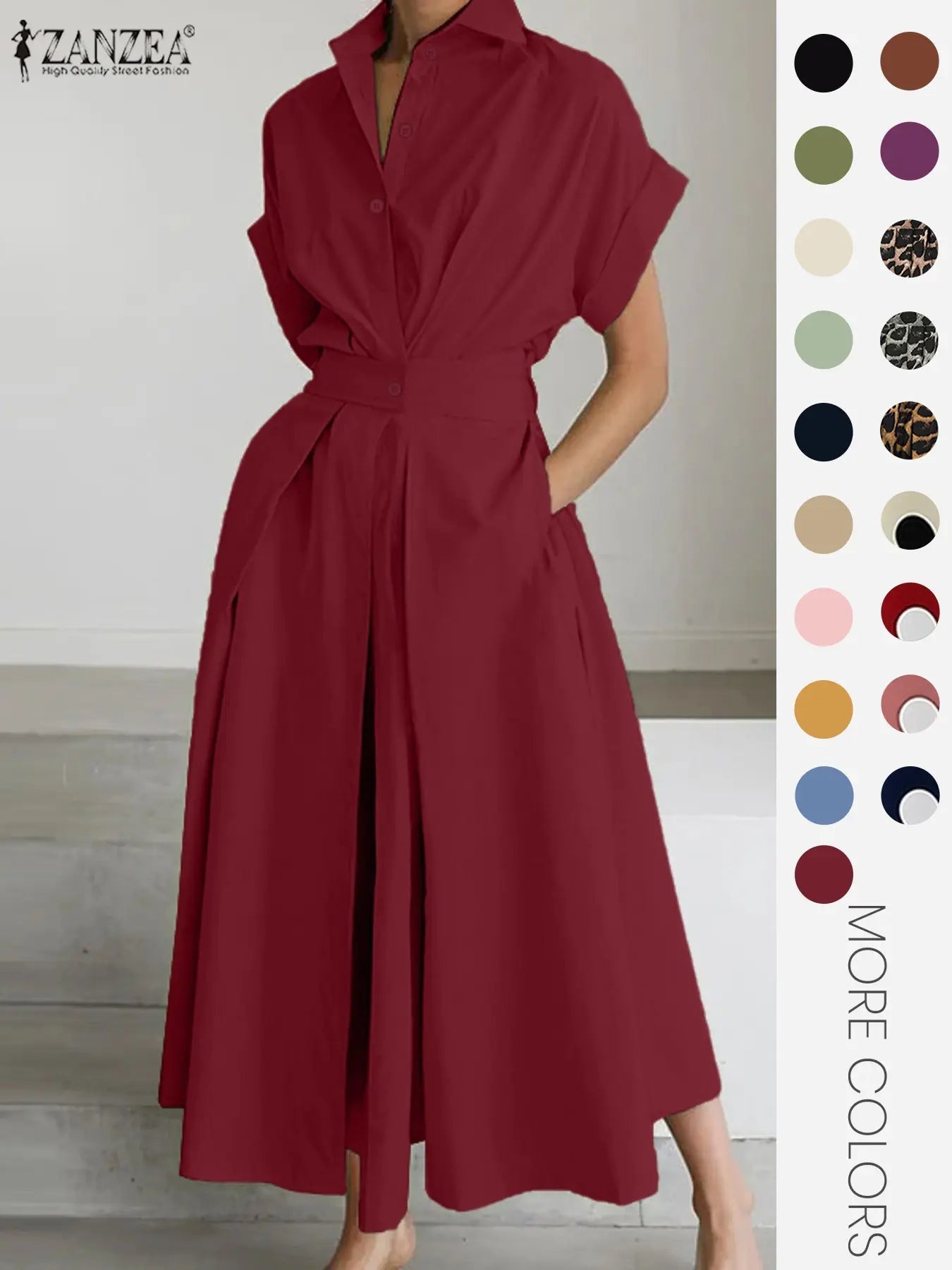 Women's Solid Color Collared Dress, Casual Short Sleeve  Dress for Summer, Ladies Clothes for Daily Wear