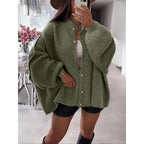 Women's Solid Color Button Cable Knit Cardigan Long Sleeve Open Front Outerwear for Fall and Winter Daily Wear