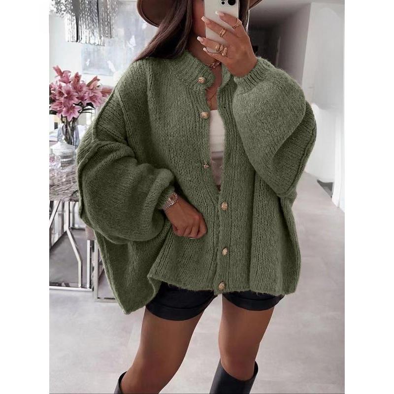 Women's Solid Color Button Cable Knit Cardigan Long Sleeve Open Front Outerwear for Fall and Winter Daily Wear