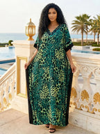Women's Leopard Print Kaftan Robe – Loose-Fitting Beach Print Dress