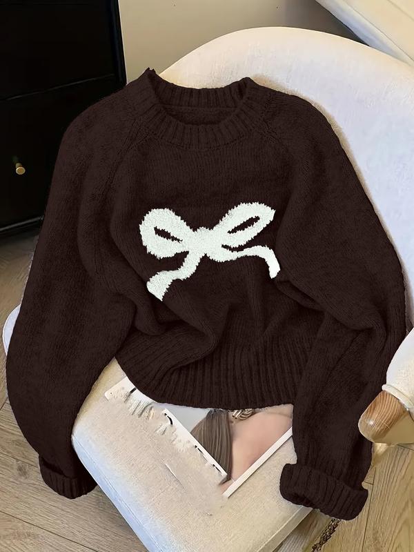 Elegant Bow Knit Sweater for Women, Sweet Autumn Winter Fashion, Thick Casual Pullover Top, Unique Design, Versatile Outerwear
