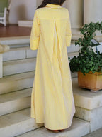 Elegant Women's Loose Collared Button Front Striped Shirt Dress
