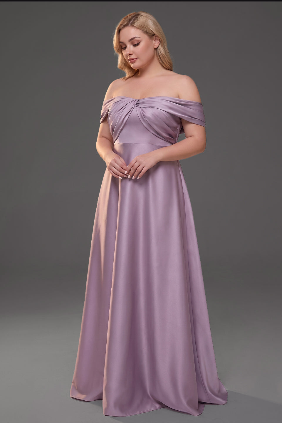 Curveins Plus Size Off Shoulder Ruched Waist Elegant Flowy Feminine Maxi Dress