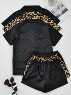 Women's Solid Contrast Binding Bow Decor Pajama Set, Short Sleeve Button Front Lapel Shirt & Shorts Pj Set, Ladies Summer Sleepwear & Loungewear