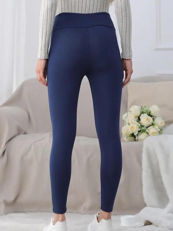 Women's Fleece Lined Lamb Velvet Leggings, High Waist Sporty Style, Fall & Winter Warmth, Tight-Fitting Plain Design, S-Xxl Sizes(gift) Fabric Womenswear