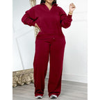 Women's Solid Long Sleeve Sweatshirt & Drawstring Waist Pants Set, Casual Fashion Cozy Two-piece Outfits for Daily Outdoor Wear, Women Clothes for All Seasons