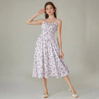 Women's Strappy Sleeveless Milkmaid Corset Flowy Midi Sundress