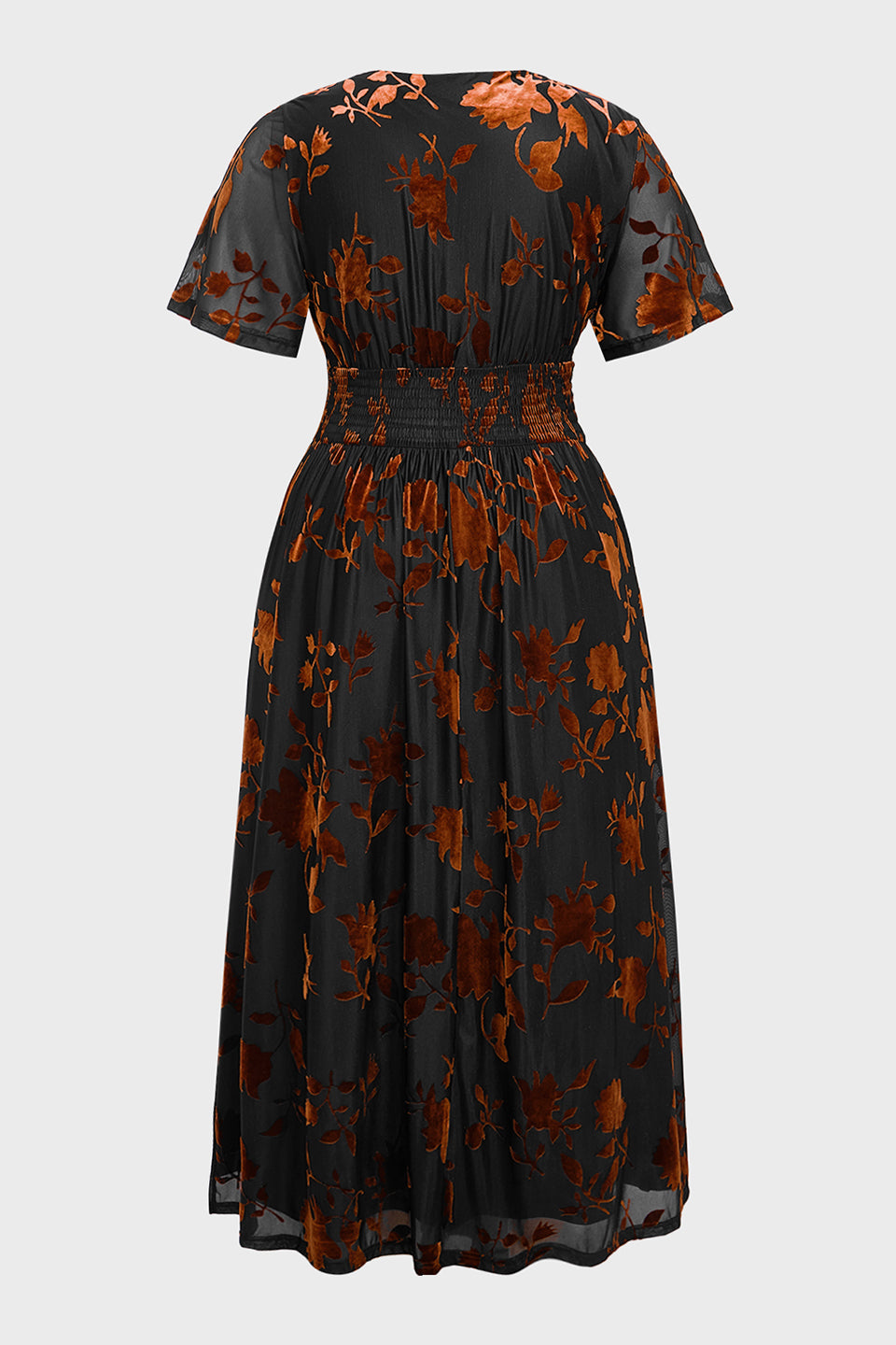 Curveins Plus Size Velvet Surplice Vintage Plain Maxi Dress