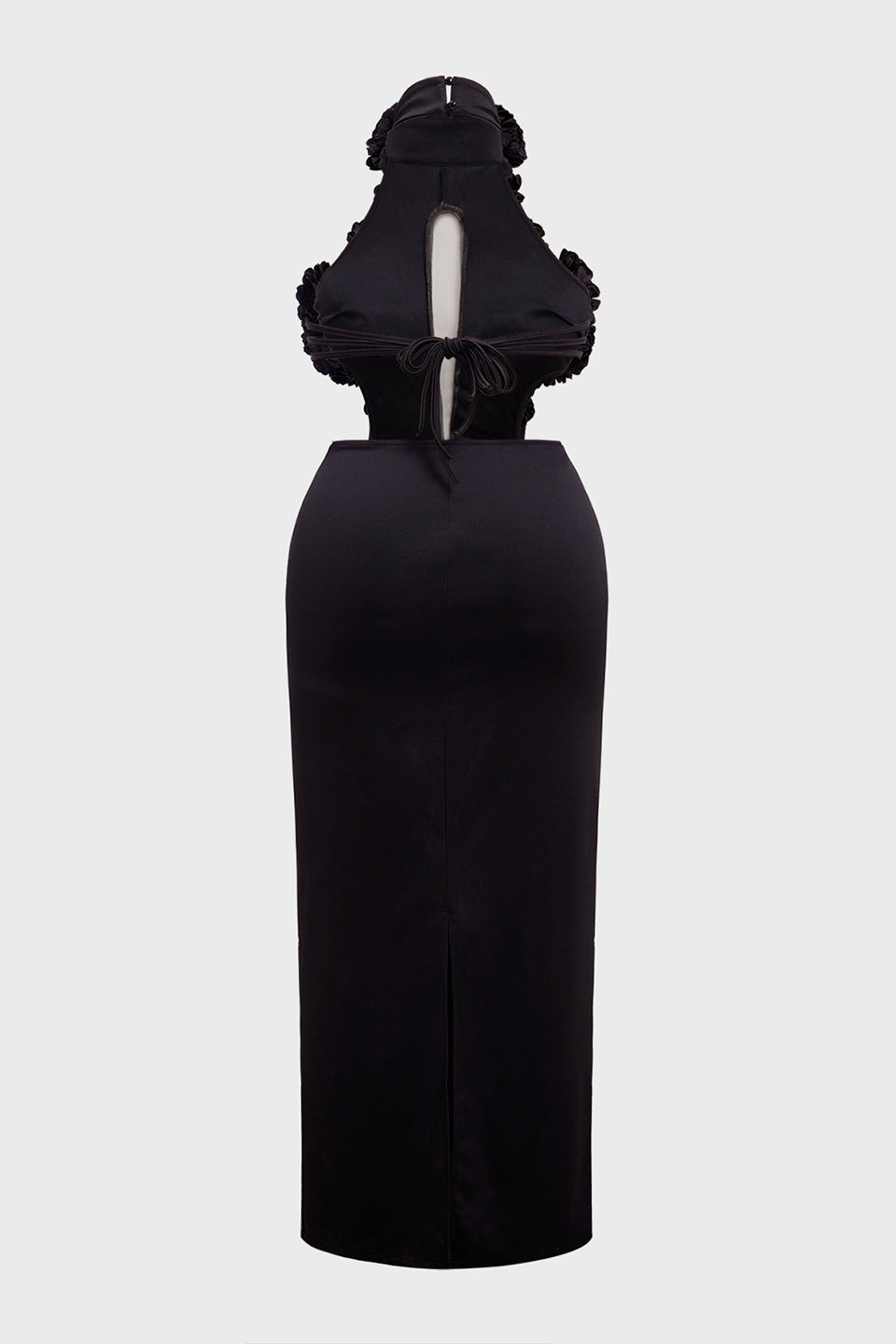 Curveins Plus Size Sexy Halter Neck Large Flower Fitted Back Slit Maxi Dress