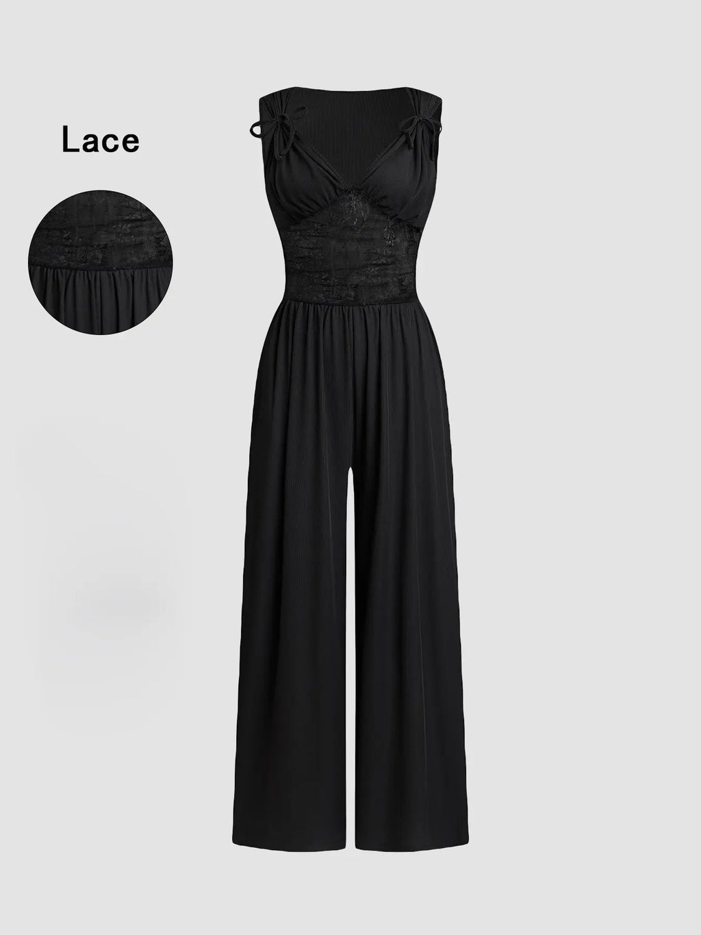 Women's Plain Ruched Deep V Neck Wide Leg Jumpsuit, Sleeveless Ribbed Jumpsuit for Daily Wear, Ladies Clothes for All Seasons, Casual Basic Jumpsuit, Casual Jumpsuits