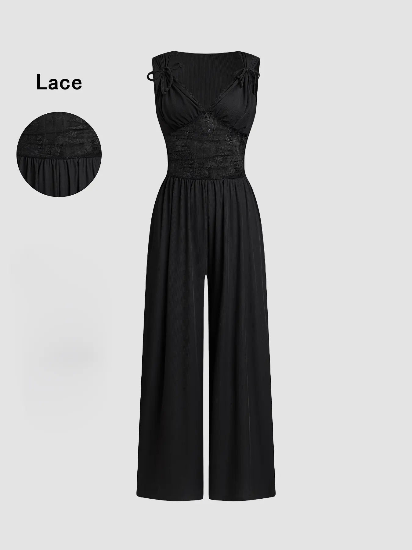 Women's Plain Ruched Deep V Neck Wide Leg Jumpsuit, Sleeveless Ribbed Jumpsuit for Daily Wear, Ladies Clothes for All Seasons, Casual Basic Jumpsuit, Casual Jumpsuits