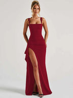 Women's Plain Split Thigh Backless Dress, Elegant Sexy Sleeveless Dress for Party Club Dating Wear, Ladies Clothes for All Seasons, Floor Length Slip Dress