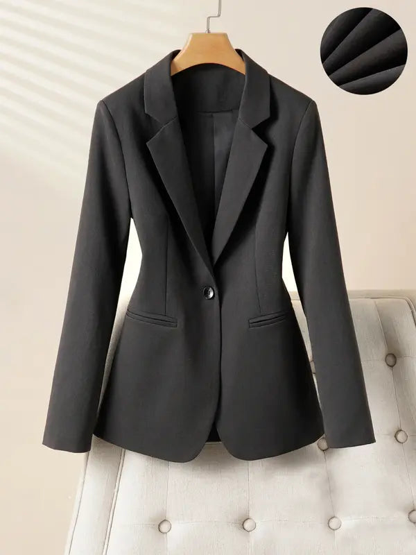 Women's Elegant One-Button Blazer Jacket, Slim-Fitting Long Sleeve Coat for Office Wear, Fall & Winter Fashion Outerwear