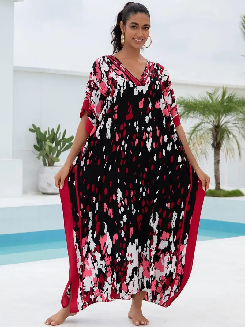 Women's Casual Kaftan Long Dress Oversized Chic Bohemian House Robe Beachwear Vacation Bathing Suit Cover Up Lounge Wear Boho Summer Holiday