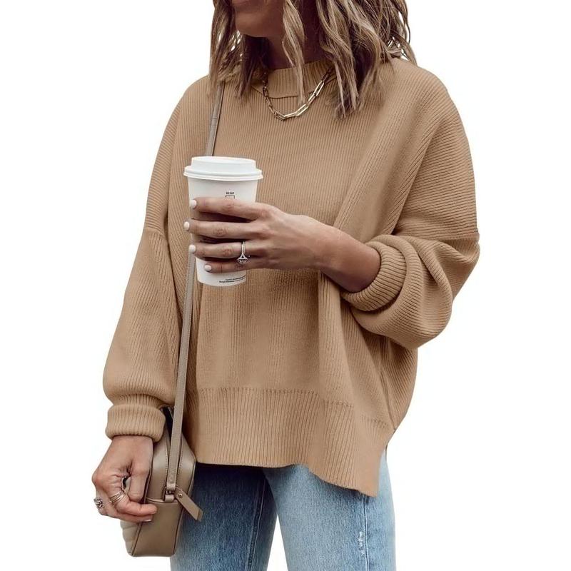 Womens Oversized Tunic Sweaters Fall Slouchy Long Sleeve Ribbed Knit Side Slit Pullover Jumper