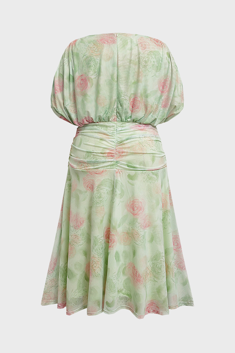 Curveins Plus Size V Neck Puff Sleeve Waist Defining Floral Print Elegant Maxi Dress