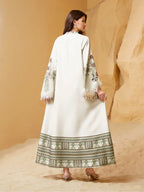 Women's Elegant Long Dress, Loose Fit Ethnic Print, Lace-Up Design, All-Season Wear, Perfect for Evening Occasions & Special Events