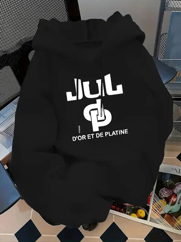 Women's Letter Print Hoodie, Casual Long Sleeve Hooded Sweatshirt for Fall & Winter, Women's Clothes for Daily Wear