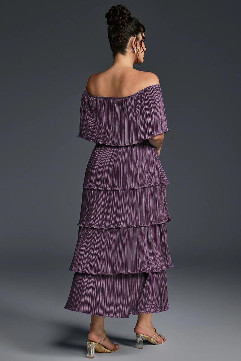 Curveins Plus Size Off-Shoulder Pleated Tiered Maxi Dress