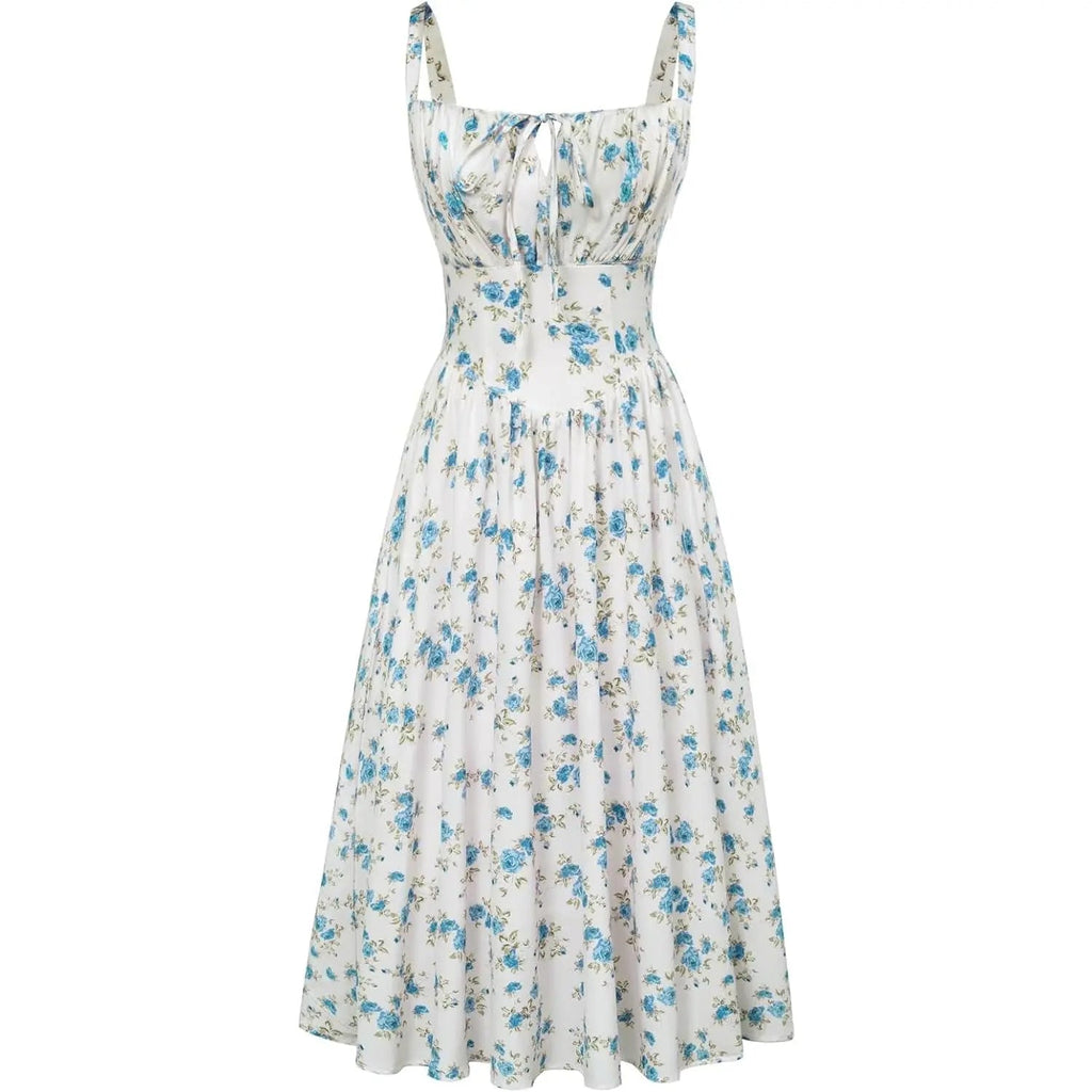 Women's Strappy Sleeveless Milkmaid Corset Flowy Midi Sundress