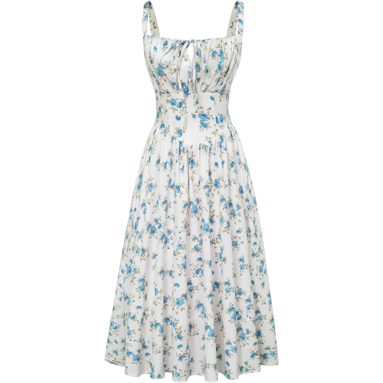 Women's Strappy Sleeveless Milkmaid Corset Flowy Midi Sundress