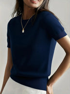 Women's Solid Color Crew Neck Short Sleeve Sweater, Casual Basic Knit Pullover for Spring & Fall, Fashion Women's Knitwear for Daily Wear, Womenswear