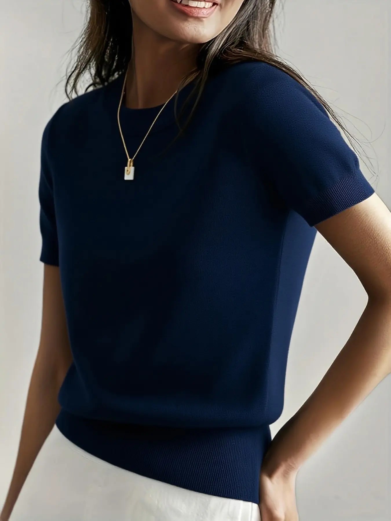 Women's Solid Color Crew Neck Short Sleeve Sweater, Casual Basic Knit Pullover for Spring & Fall, Fashion Women's Knitwear for Daily Wear, Womenswear