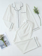 Women's Striped Bow Print Long Sleeve Pajama Set, Sweet Cute Button Front Top and Pants, Casual Home Wear for All Seasons