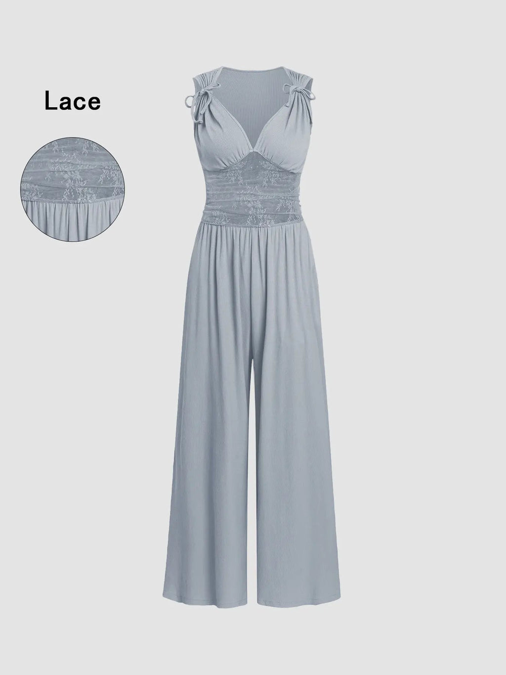 Women's Plain Ruched Deep V Neck Wide Leg Jumpsuit, Sleeveless Ribbed Jumpsuit for Daily Wear, Ladies Clothes for All Seasons, Casual Basic Jumpsuit, Casual Jumpsuits