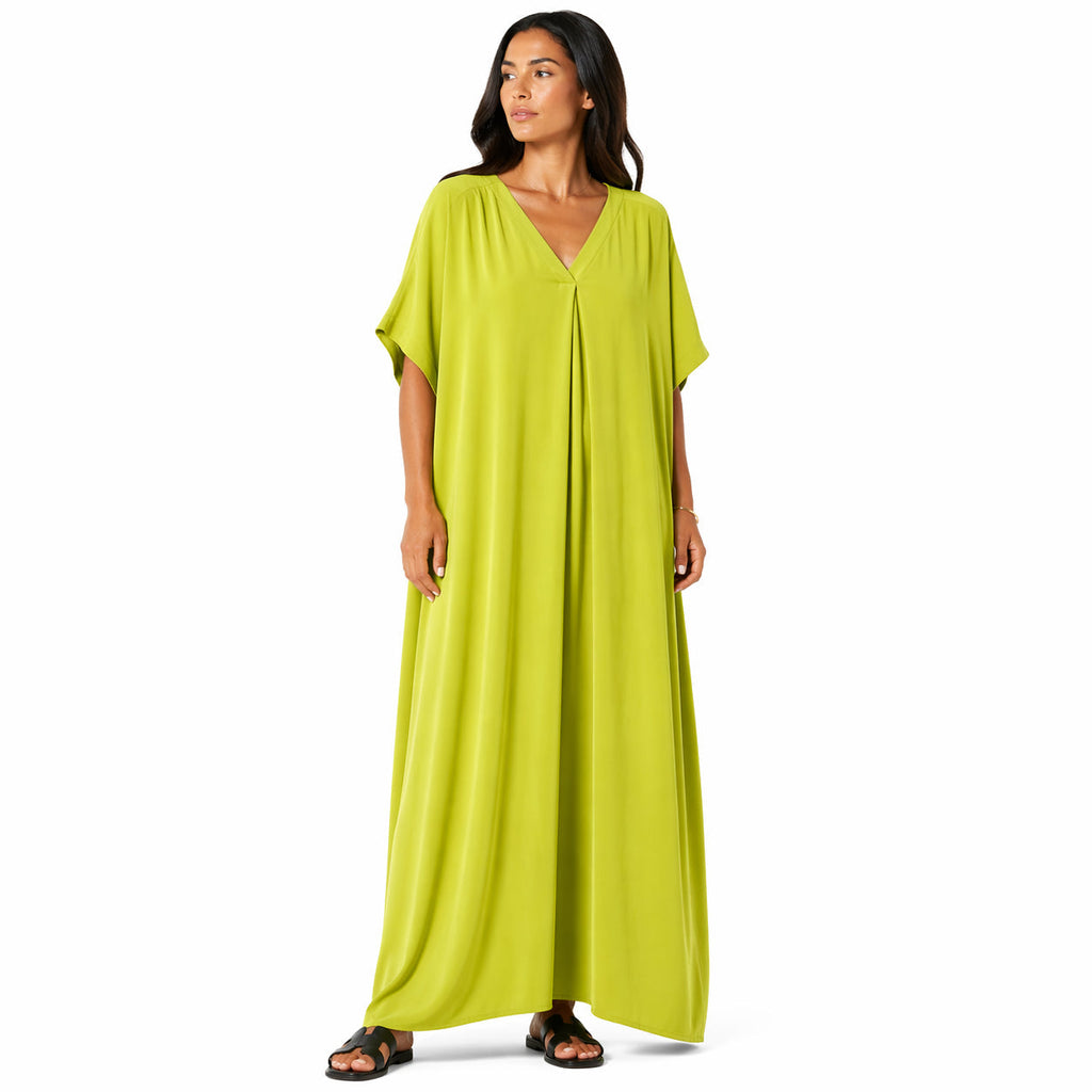 Women's long, flowy, oversized V-neck dress – chic and comfortable for summer.