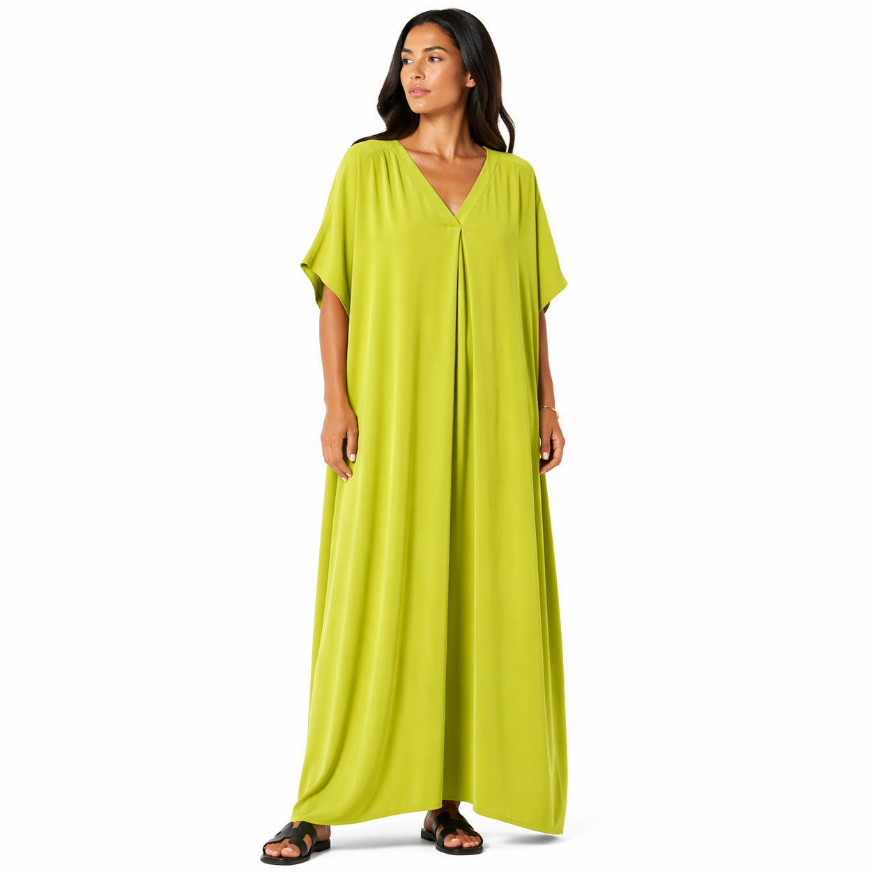 Women's long, flowy, oversized V-neck dress – chic and comfortable for summer.