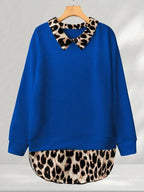 [Plus Size] Leopard Print Curved Hem Pullover Sweatshirt, Casual Long Sleeve Sweatshirt for Fall & Winter, Women's Clothing for Daily Wear