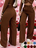 Women's Simple Wide-Leg Pants with Double Button Front, Versatile Commuter Essential Single Piece, Stylish Office Wear