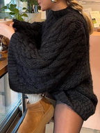 Women's Casual Loose-Fit Sweater, Round Neck Long Sleeve Knitted Top, Fall & Winter Fashion, Daily Wear, Plain Color Knitwear