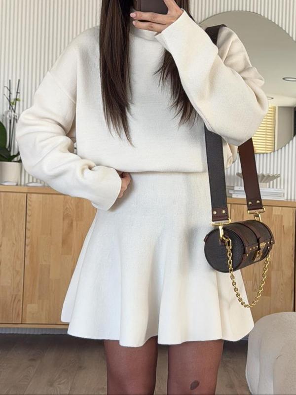 Women's Casual Half-High Neck Long Sleeve Knit Dress, Plain Color Loose-Fitting Sweater Dress, Fall & Winter Fashion