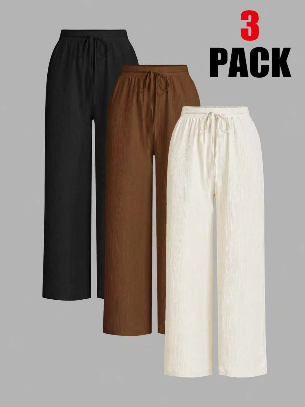 3-Piece Set: Women's Solid-Color Wide-Leg Pants