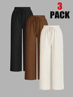 3-Piece Set: Women's Solid-Color Wide-Leg Pants
