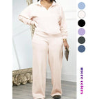 Women's Solid Long Sleeve Sweatshirt & Drawstring Waist Pants Set, Casual Fashion Cozy Two-piece Outfits for Daily Outdoor Wear, Women Clothes for All Seasons