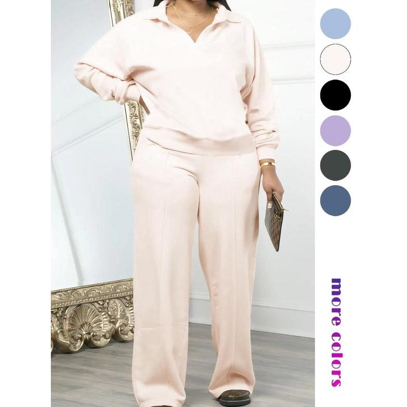 Women's Solid Long Sleeve Sweatshirt & Drawstring Waist Pants Set, Casual Fashion Cozy Two-piece Outfits for Daily Outdoor Wear, Women Clothes for All Seasons