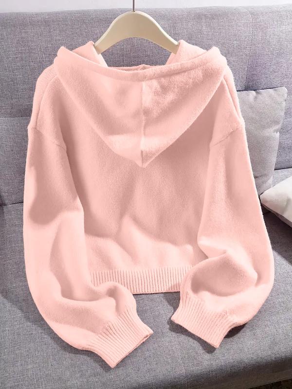 Long Sleeve Loose Knit Hoodie with Zipper Cardigan, Soft Comfortable Unique Design for Autumn & Winter Stylish Tops, Womenswear